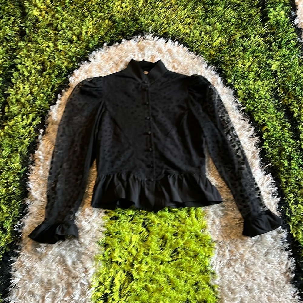 Batsheva Flocked Tulle Polkadot Grace Blouse